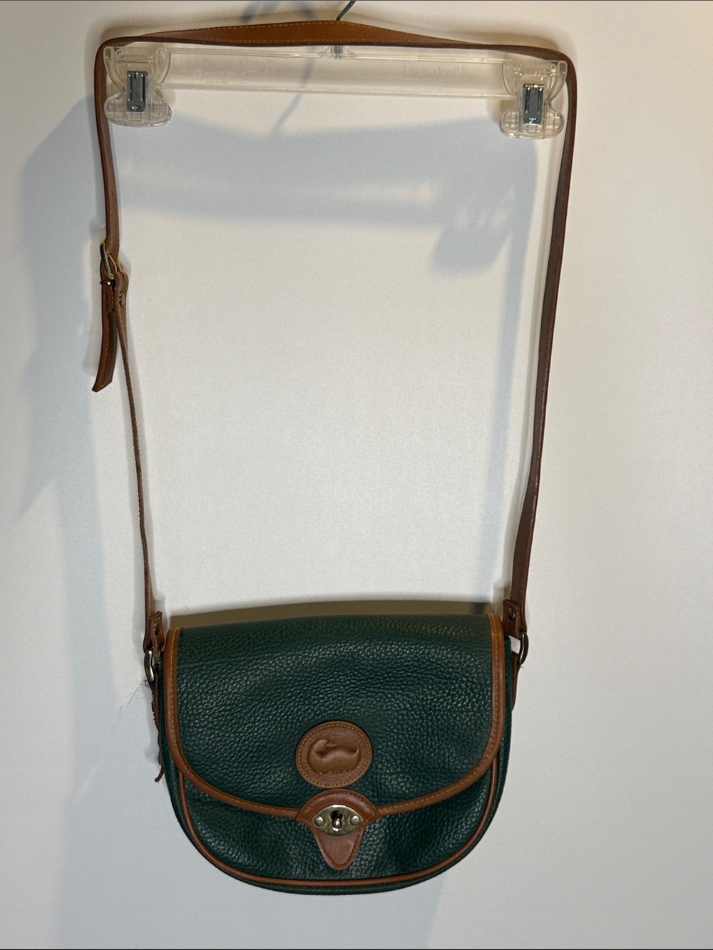 D&B Leather Crossbody Saddle Bag in Forest Green and Brown